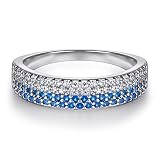 BCughia Eheringe Modern, Ringe Frauen Vintage Blau Weiss Rundschliff Zirkonia Sterlingsilber Rundes Design Valentinstag Ringe Damen Größe 60(19.1)