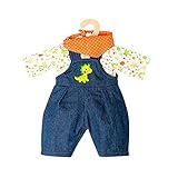 Heless 1115 - Bekleidungs-Set für Puppen im Dino-Design, 3 teilig mit Latzhose, T-Shirt und Halstuch, Größe 28 - 35