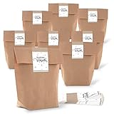 25 kleine Papier-Tüten braun natur 16,5 x 26 x 6,6 cm + 25 Aufkleber weihnachtlich WUNDERBARE WEIHNACHTEN STERNE beige weiß Geschenk Verpackung SET bio Kraftpapier Be-Füllen Tütchen B
