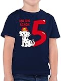 Kindergeburtstag Geschenk - Ich Bin Schon 5 Feuerwehr Hund - 116 (5/6 Jahre) - Dunkelblau - Feuerwehr t-Shirt - F130K - Kinder Tshirts und T-Shirt für Jung