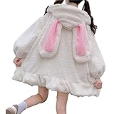 Generic Frauen Süße Warme Jacke Lolita Kleid Japanischer Stil Herbst Winter Kawaii Weiche Lammwolle Rüschen Kaninchenohren Kapuzenmäntel Mädchen Parkas Outw