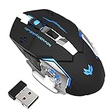 MERIGLARE Drahtlose Maus mit USB Empfänger, Tragbare Schnurlose Mäuse Büro Maus, 3 Einstellbarer DPI Gerundloser klick, für PC Laptop Computer Desktop - Schw