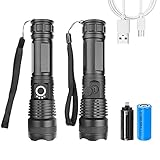 Hanlan LED Taschenlampe, XHP50 Aluminium Taschenlampe, 5 Lichtmodi 2000 Lumen Zoombare Taschenlampe, IPX4 Wasserdicht USB-Aufladung, Fackel für Camping, Wandern und Notfälle (mit 1x26650 Batterie)