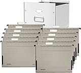 Leitz 6046 Archiv-Hängebox Click & Store, Ablage- und Transportbox für Hängeregistratur mit Deckel, A4 (Weiß + Hängetaschen grau)