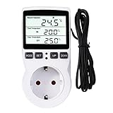 RUIZHI Digitaler Temperaturregler Steckdosen Heizung Kühlen Thermostat 250V mit Fühler Steckdose und Sonde LCD Bildschirm für Gewächshaus ,Aquarium ,Terrarium ,Reptilien （EU