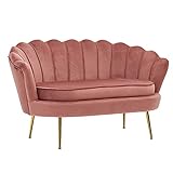 FineBuy Design 2-Sitzer Sofa Samt Pink 130 x 84 x 75 cm | Kleine Couch für Zwei Personen | Moderne Polstergarnitur Schmal mit goldenen B