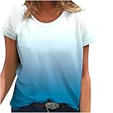 Damen Bluse Farbverlauf Kurzarm T-Shirts Oberteil Lässige Blusenshirt mit Rundhals Ausschnitt Elegant Kurze Ärmel Hemd Shirt Casual Oberteile Tee Tops Tunika Lose Sommer T-Shirt Top