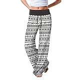 Vectry Damen Hose Schlafanzug Weihnachts Pyjamahose Hohe Taille Lose Lange Freizeithose Kordelzug Sporthosen Breites Bein Palazzo Hose Bequeme Lounge Pants Herbst Winter Hose Größe S