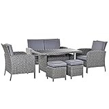 Outsunny 6-TLG. Luxus Polyrattan Garten Essgruppe Gartengarnitur Gartenmöbel Garten-Set Sitzgruppe Loungemöbel inkl. Esstisch und Fußhocker Sitzkissen G