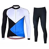 Smisan Herren Radtrikot Set Langarm,Winter Thermovlies Fahrradtrikot Herren Atmungsaktiv Schnell Trockend Radfahren Jersey Und Hochelastischer Lange Radsport-Hosen Mit 9D Gel Sitzp-C 2XL