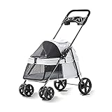 MH-RING Faltbarer Haustierwagen, Reisehundewagen Haustierwagen für Katzen Hunde Reisekinderwagen Hundekatze mit Regenschutz (Color : Grey)