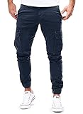 kaimimei Herren Casual Multi Pocket Pants Baumwolle Outdoor Arbeit Relaxed Slim Fit Hose Arbeit Cargo Pants - Blau - Groß