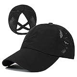 Criss Cross verstellbare Pferdeschwanz-Baseballkappe schnell trocknend Sonnenhüte UV-Schutz Sport Kappe für Frauen, schwarz, Einheitsgröß