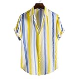 Leinen Kurzarm Shirt Männer Sommer Streifen lose Harajuku Shirts Männer Casual Holiday Beach Männer Bluse Top-Multicolor_XL