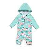 Einteiliger Badeanzug mit Sonnenschutz, UPF 50+ mit Kapuze und Sonnenschutz, grün, 9-12 M