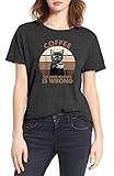 T-Shirt für Damen mit Aufschrift 'Black Cat Coffee Because Murder is Wrong', Vintage-Stil, kurzärmelig, lustiges Unisex-T-Shirt Gr. X-Large, dunkelg