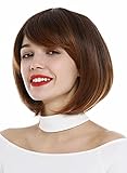 WIG ME UP - 1215-2T30 Perücke Damen Bob Longbob kurz fransig gescheitelt Kastanie Braun Mix