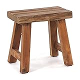 DESIGN DELIGHTS Vinatge SITZHOCKER Rustic | 41x42x24 cm (HxBxT), Hocker aus massivem Teak Holz, rustikal natürlicher Holzhocker, BEistellhocker, Küchenhocker | Farbe: 01 Natur-Vintag