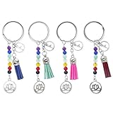 Quasten-Schlüsselanhänger, 4 Stück, bunt, sieben Chakra, Yoga, Energie, Fitness, Schlüsselanhänger, Lotus-Q