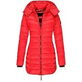 FeiBeauty Damen Winter Parka Lang Warm Steppmantel Daunenjacke mit Kapuze Einfarbig Warme Wintermantel Trenchcoat Outdoorjacke Kapuze Winterparka Outdoor Leichte Daunenjacke Softshelljacke mit T