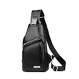 Leathario Brusttasche Herren Leder Crossbag Wasserdicht Sling Rucksack Sling Bag Echtleder Schulterrucksack Schulltlertasche Crossbody Bag Tragtasche für Arbeit Freizeit Schwarz 3