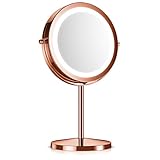 Navaris Kosmetikspiegel mit LED Beleuchtung - Spiegel mit 5fach Vergrößerung Make Up Standspiegel - Schminkspiegel beleuchtet 360° drehbar in Kup