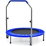 COSTWAY φ101cm Mini Trampolin mit höhenverstellbarm Haltegriff, Fitness Trampolin faltbar, Kindertrampolin bis 150kg belastbar, Gartentrampolin für Erw