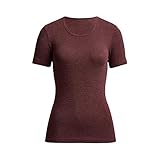 con-ta Thermo Kurzarm Shirt, T-Shirt mit natürlicher Baumwolle, wärmende Unterwäsche für Damen, Rundhalsausschnitt, Damenbekleidung, Burgund Geringelt, Größe: 50/4XL