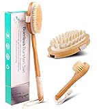BELAVENA© Badebürste-Set 3-teilig – Körperbürste, Massagebürste & Gesichtsbürste mit abnehmbaren Holzgriff zur Hautpflege, Reinigung und Massage gegen Cellulite - Trockenbürste/Duschbü