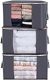 Lifewit 3 Stück 90L Große Aufbewahrungstasche Schrank Organizer Set, Faltbar Kleideraufbewahrung mit verstärkt Griff, stabilem Reißverschluss für Kleidung, Bettwäsche, Bettdecken, Steppdecke,