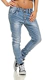 Fashion4Young 11543 Damen Jeans Röhrenjeans Hose Boyfriend Haremscut Damenjeans Übergrößen Pants (blau, 38)