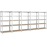 Yaheetech 5x Schwerlastregal 180 x 90 x 40 cm, Kellerregal Metall, Steckregal verzinkt, Werkstattregal Traglast bis 175 kg pro Fachboden, Regalsystem für Garage, Werkstatt, Speisek