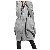 Damen Herbst Winter Outing Frauen Reißverschluss Clubbing Elegante Hoodies Sweatshirt Mantel Outwear Kapuzenpullover Softshell Parka übergangsjacke Outdoorjacke Leicht Trenchcoat Loose Kapuzenjack