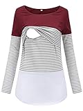 Love2Mi Damen Stillshirt Langarm Schwanger T-Shirt Umstandsshirt Nursing Tops Schwangerschafts Umstandsmode,Wienrot,M