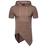 CFWL FrüHling Und Sommer Herren T-Shirt Herren Kapuze Einfarbige NäHte Kurzarm Hoodie Top Kurzen ÄRmeln Tees Casual Kurzarm T-Shirts O-Neck Modernes Blouse Brown XL
