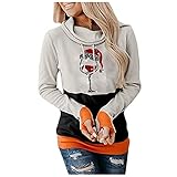 Vectry Damen Sweatshirt Hoodie Weihnachten Weingläser Drucken Grafik Shirt Daumenloch Langarm Farbblock Kapuzenpullover Ob