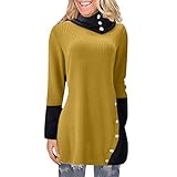 Damen Winter Casual Langarm Einfarbig Rollkragen Diagonale Knopf Bodycon Zopfstrick Pullover Ärmel Unregelmäßige Damen Pullover Kleid Lässige Winter Mini Kleider Strickpullover Pullover Tunika Top