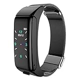RRunzfon Smart Ohrhörer Armband 2in1 Herzfrequenz Gesundheit Armband mit drahtlosen Ohrhörer schwarzem Stahlband für Heimelektronik