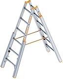 Layher 1061006 Treppenstehleiter TOPIC 6 Sprossen, Aluminiumleiter klappbar mit verstellbaren Holmen, Länge 1.85