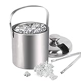 Bunao Premium Eiseimer Doppelwandiger Isolierter Edelstahl sektkühler eiswürfelbehälter mit Deckel und Zange - Zur Aufbewahrung Von EIS Oder Flasche, 1.3 Liter (Silber 2)