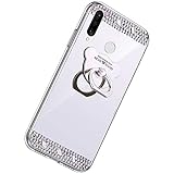 Herbests Kompatibel mit Huawei P30 Lite Glänzend Diamant Kristall Strass Glitzer Spiegel TPU Handyhülle Handytasche Silikon Schutzhülle TPU Bumper Case mit Handy Fingerhalterung,Silb