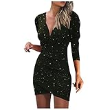 Lässiges, sexy bedrucktes, enges Nachtclub, langärmeliges Kleid, figurbetont, Midi-Bleistiftkleid, gerüscht, sexy Kleider, kurzes Kleid für Frauen, grün, S