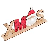 minkissy Weihnachten Holz Schriftzug mit Beleuchtung: Xmas Buchstaben Aufsteller Holz Santa Weihnachtsfiguren Desktop Ornamente Tischdeko Weihnachtsdekoration Party Festival Geschenk