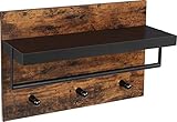 VASAGLE | Wand-Garderobe im Industrial Design, Vintage mit 3 Haken, Stange und Ablage 40 x 60 x 21,5 cm | Holz/Schw