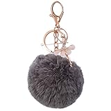 VOSAREA Bommel Schlüsselanhänger Fellbommel Taschenanhänger Pelzbommel Pompom Keychain Anhänger mit Strass und Ballett Mädchen Schlüsselbund für Handtasche Schlü