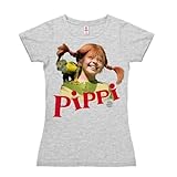 Logoshirt Pippi Langstrumpf - Herr Nilsson T-Shirt Damen - grau-meliert - Lizenziertes Originaldesign, Größe S