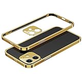 Aluminium-Stoßfänger for iPhone 12/12 PRO / 12 Mini / 12 PRO MAX [mit Objektivring], Bumper Case Metallrahmen Stoßfängerabdeckung Stoßdämpferabsorbierendes schlankes cooles Design, Gold, for iPhone12