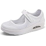 Sandalen Damen Freizeitschuhe Keilabsatz Leicht Walking Schuhe Plateau Turnschuhe Mesh Fitness Sneaker Laufschuhe Sommer Atmungsaktiv Espadrilles EU40 A-Weiß-2