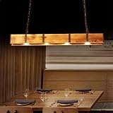 XinZe LED Pendelleuchte Holz Rustikal Pendellampe Esstisch Hängeleuchte Retro Höhenverstellbar Kronleuchter Industrielle Vintage Droplight Büro Bar Dimmbar Mit Fernbedienung Hängelampe Beleuchtung