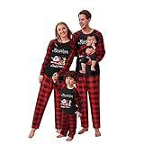 Weihnachtsoutfit Familie Schlafanzug Weihnachten Happy Weihnachten Rentier Print Pyjamas Outfit Mutter Vater Kind Weihnachten Pyjama Set Langarm Rot Karierte Nachtwäsche Christmas Hausanzug